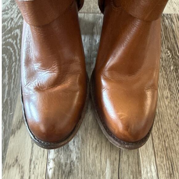 Frye Leather Harness Boots Tabitha Ankle Height Back Zip Size 7.5 Cognac Western - Picture 2 of 12